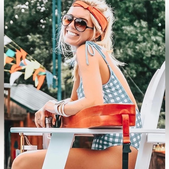 Blue and white gingham one piece - Picture 2 of 2